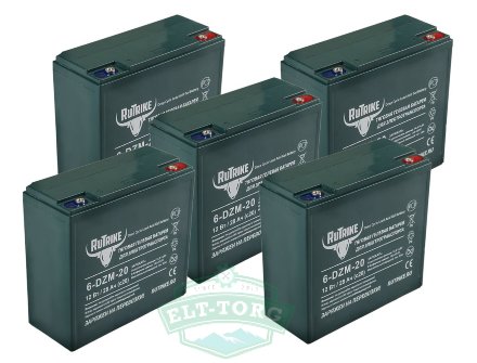 Комплект тяговых гелевых аккумуляторов RuTrike 6-DZM-20 (60V20A/H C2) Комплект тяговых гелевых аккумуляторов RuTrike 6-DZM-20 (60V20A/H C2)